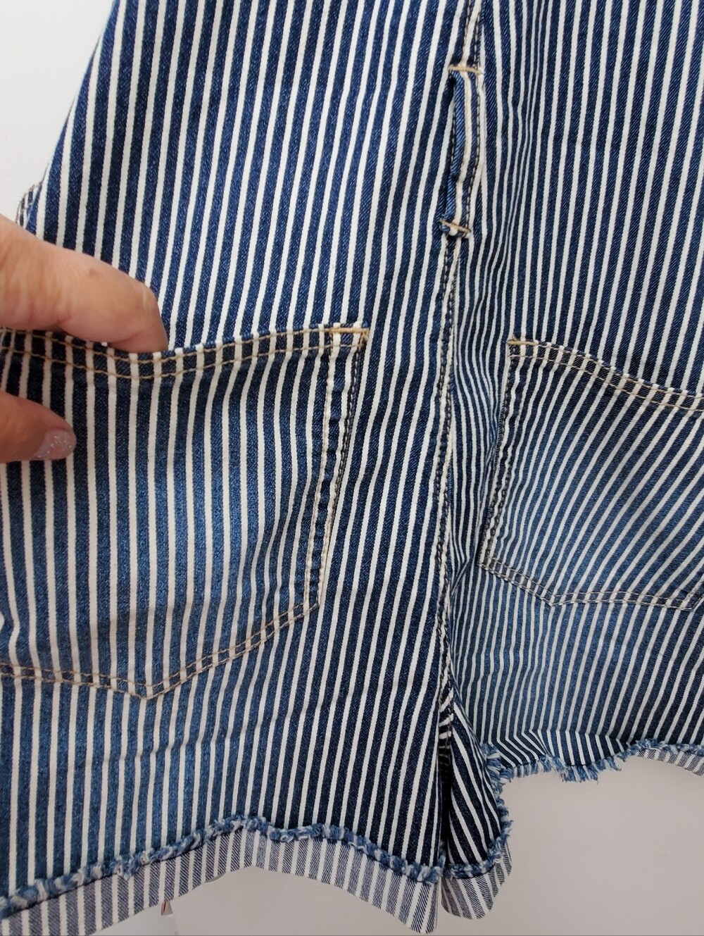 NOBO Engineer Stripe Blue White Denim Bib Shorttalls Romper Size 3X New - Picture 7 of 9